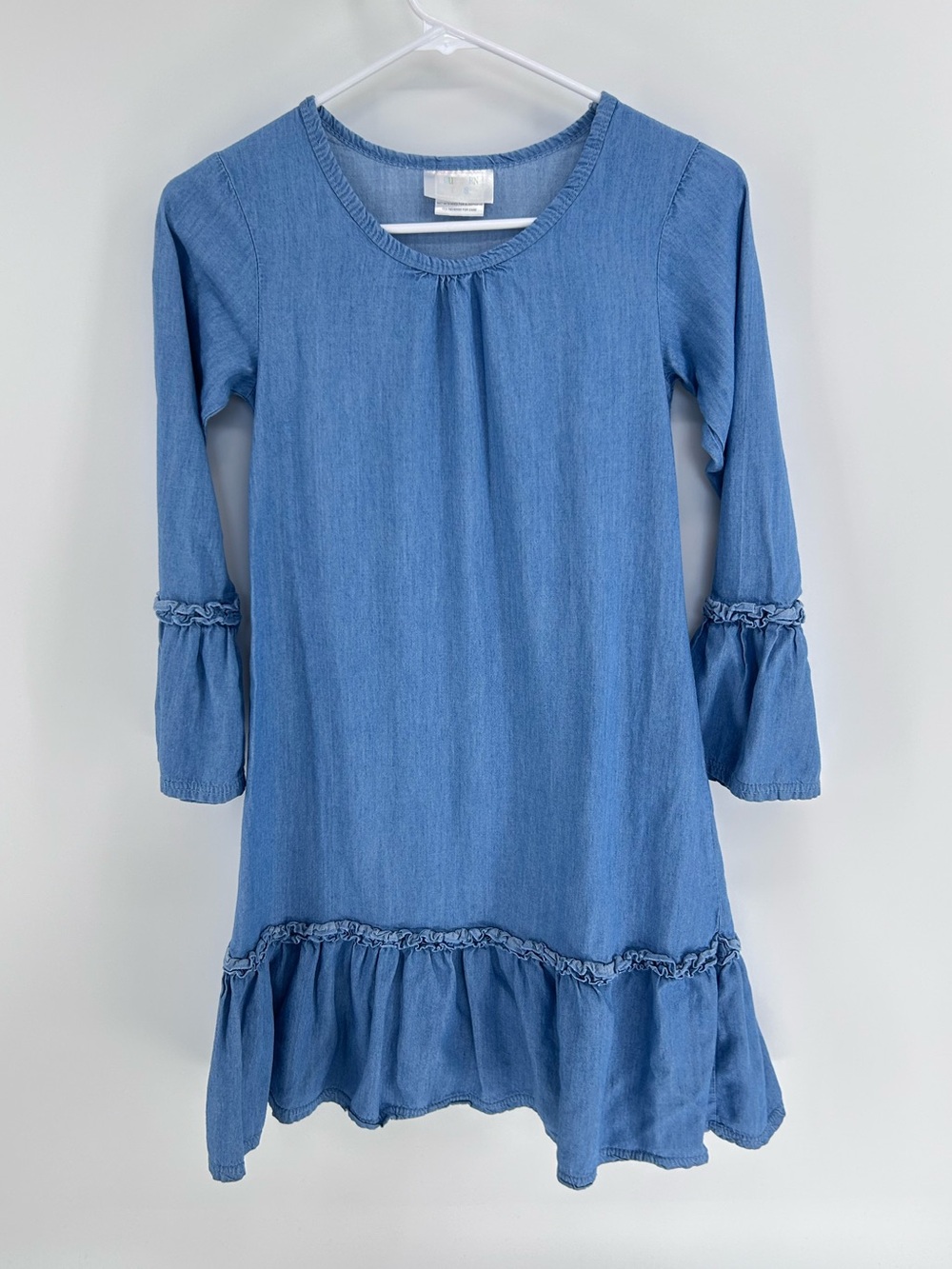 Southern Tots Girls' Chambray Ruffled Hem Long Sleeve Dress - Size 12